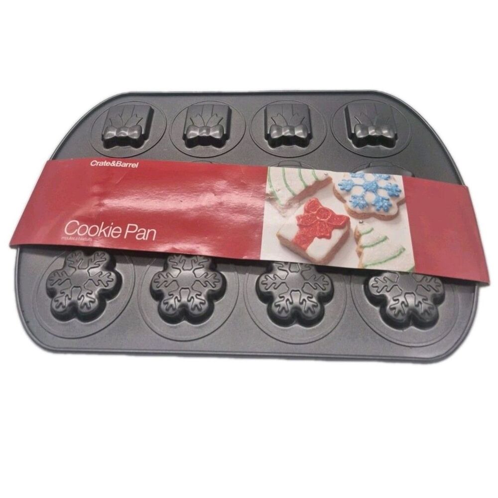 Crate & Barrel Xmas Cookie Baking Pan - Snowflakes, Presents, Christmas Trees